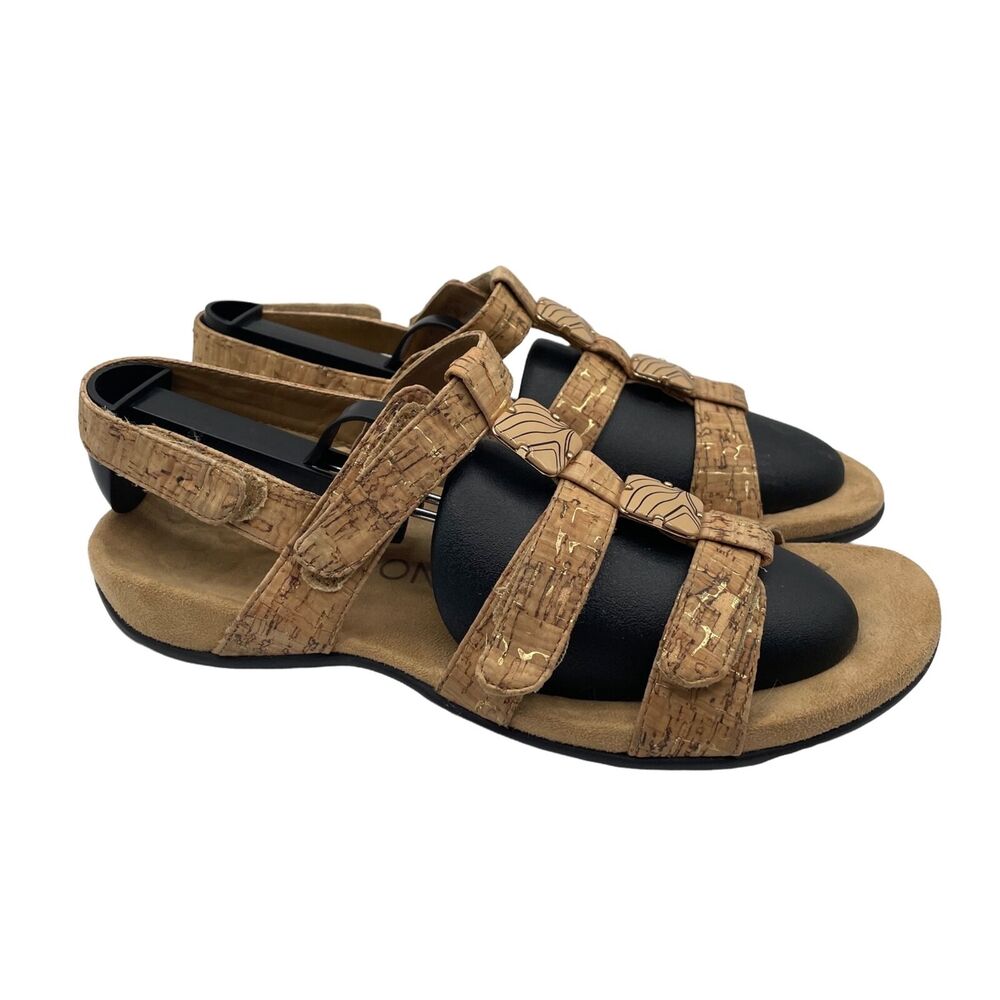 Vionic Amber 44 Sandals Orthaheel Ankle Strap Gold Comfort Cork Womens Size 7